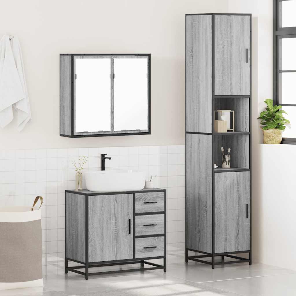 vidaXL 3 Piece Bathroom Furniture Set Grey Sonoma Engineered Wood