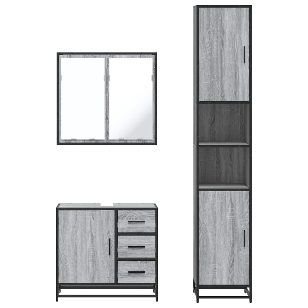 vidaXL 3 Piece Bathroom Furniture Set Grey Sonoma Engineered Wood