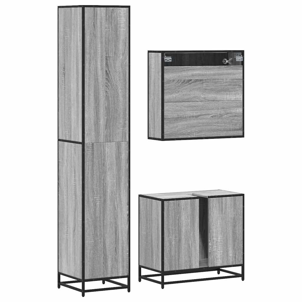 vidaXL 3 Piece Bathroom Furniture Set Grey Sonoma Engineered Wood