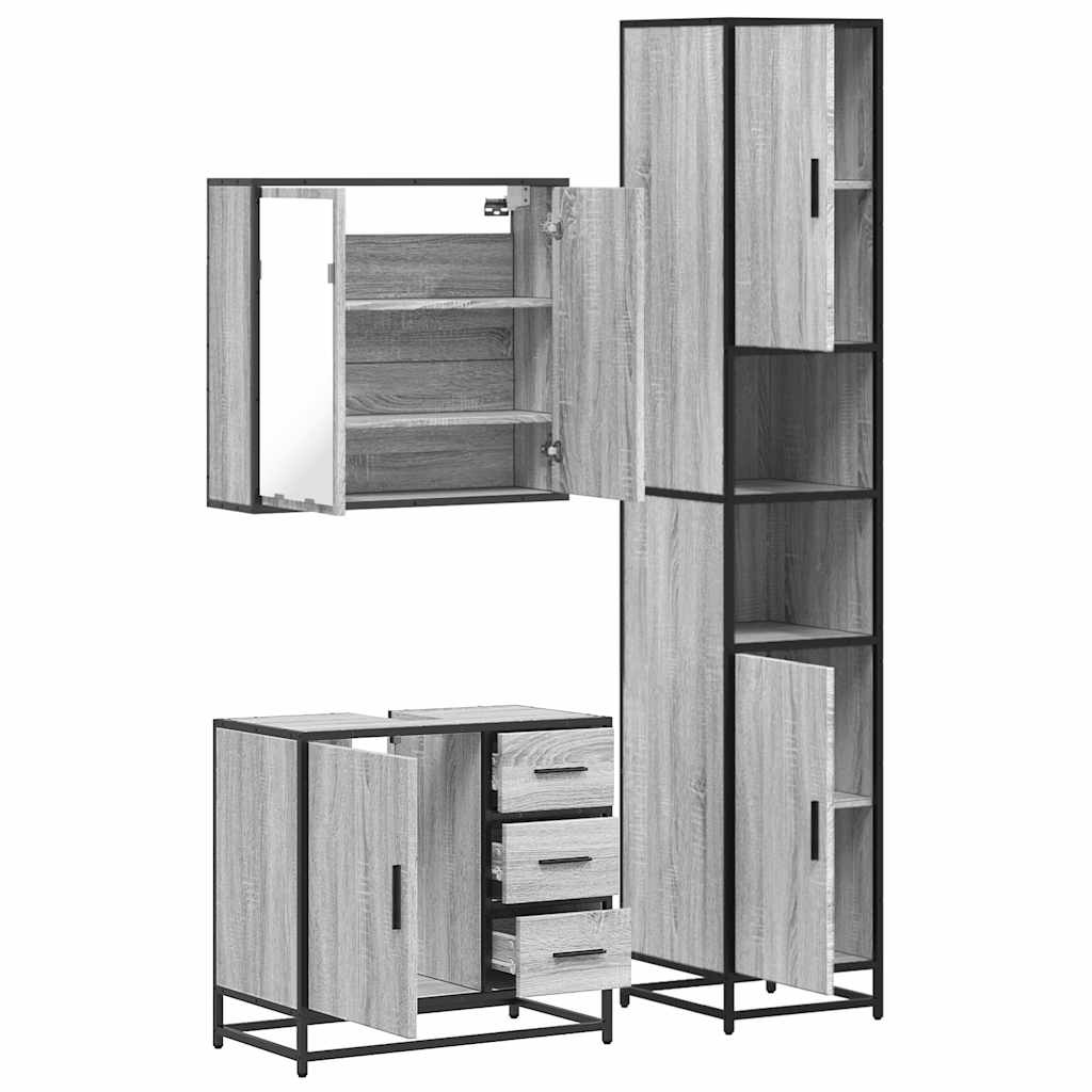 vidaXL 3 Piece Bathroom Furniture Set Grey Sonoma Engineered Wood