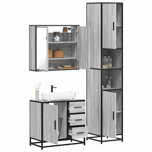 vidaXL 3 Piece Bathroom Furniture Set Grey Sonoma Engineered Wood