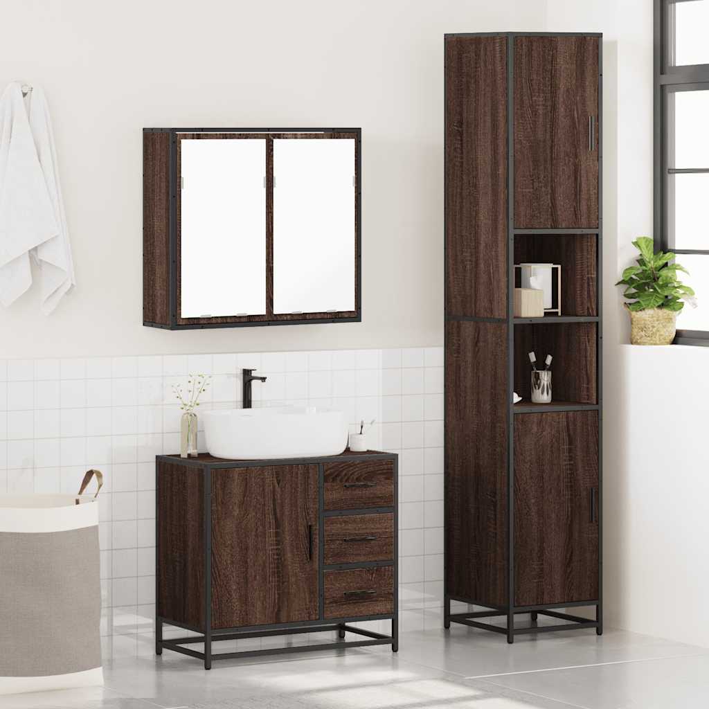 vidaXL 3 Piece Bathroom Furniture Set Brown Oak Engineered Wood