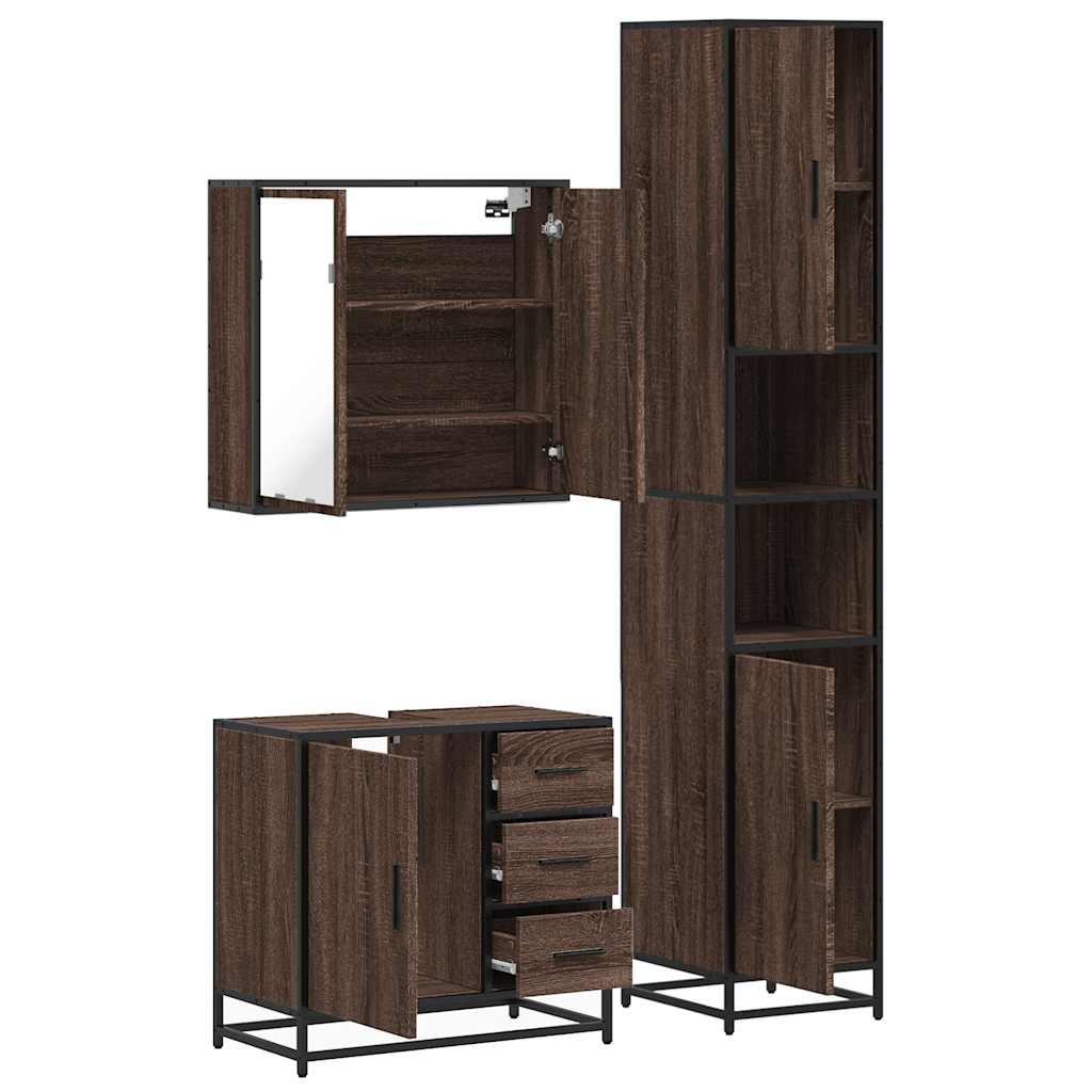 vidaXL 3 Piece Bathroom Furniture Set Brown Oak Engineered Wood