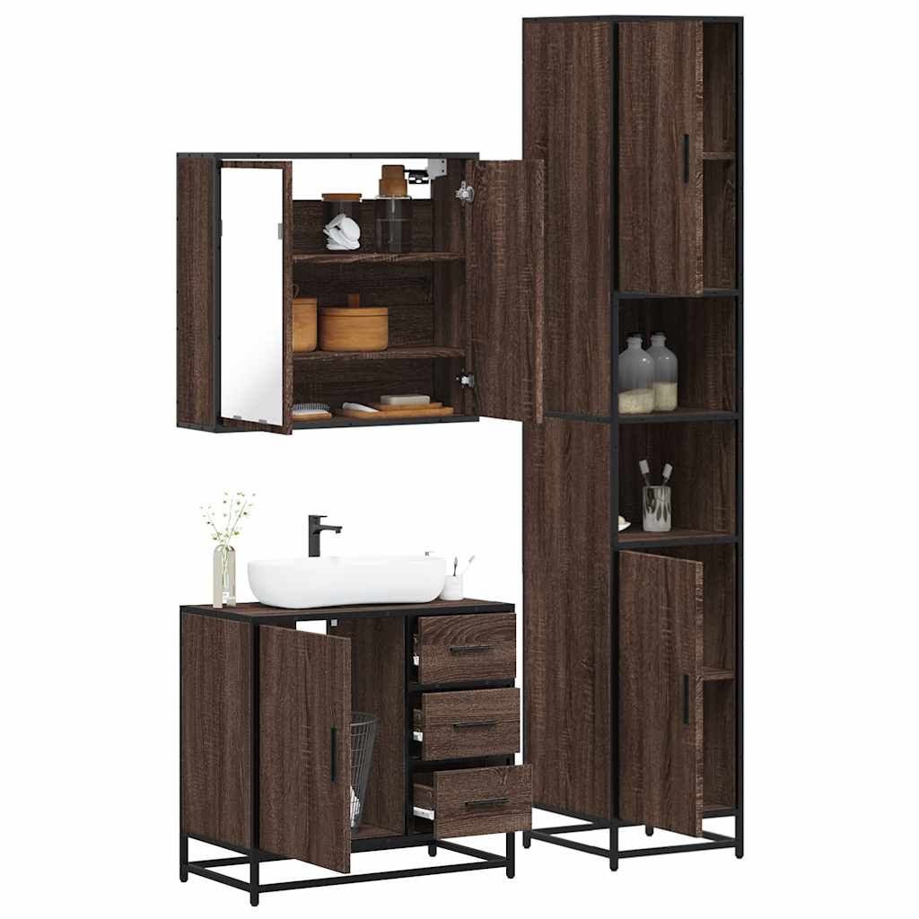 vidaXL 3 Piece Bathroom Furniture Set Brown Oak Engineered Wood