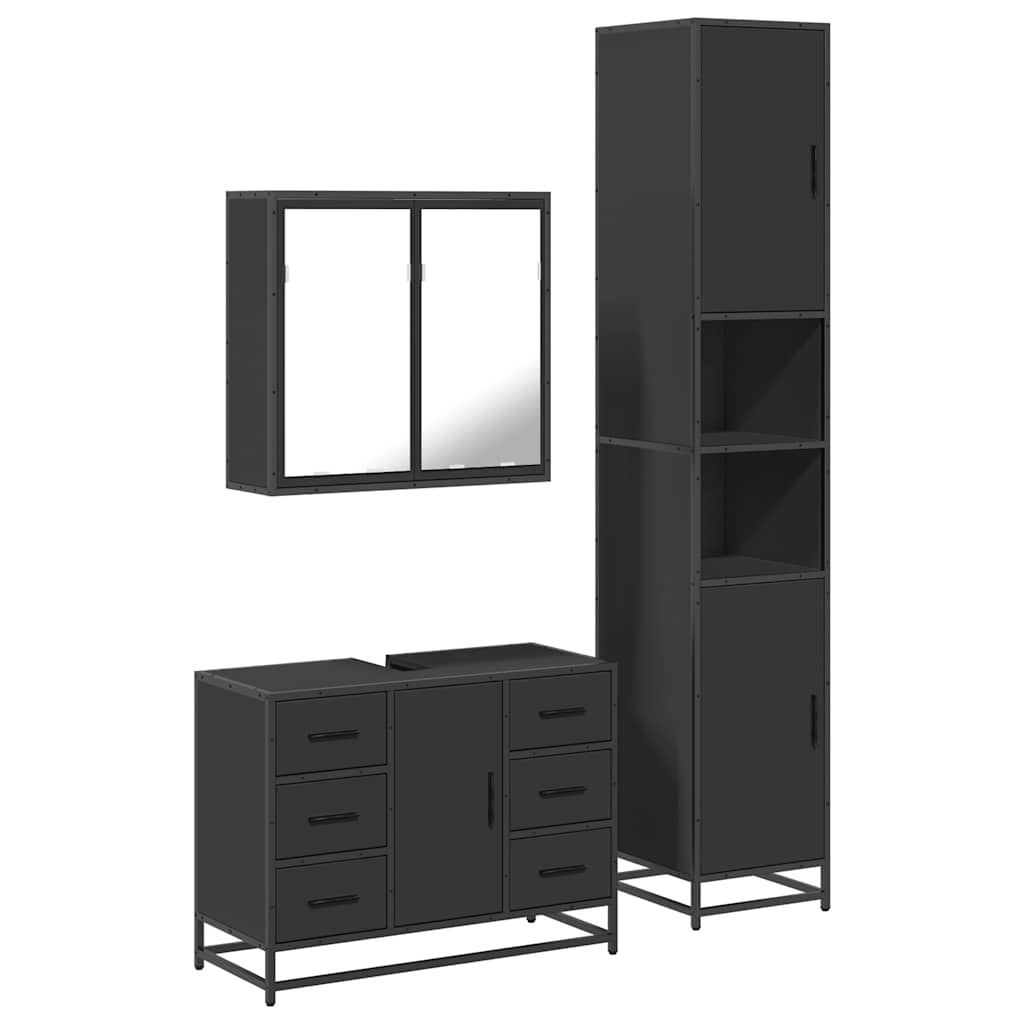 vidaXL 3 Piece Bathroom Furniture Set Black Engineered Wood