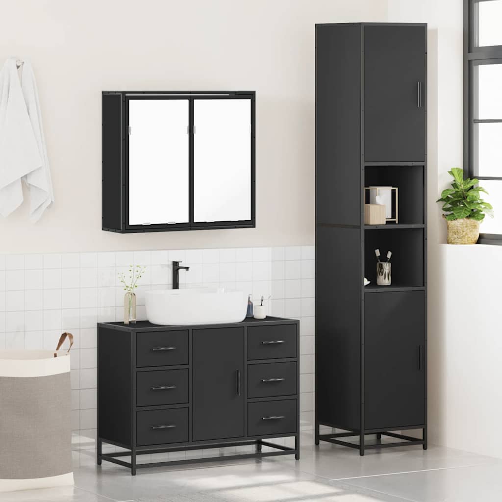 vidaXL 3 Piece Bathroom Furniture Set Black Engineered Wood