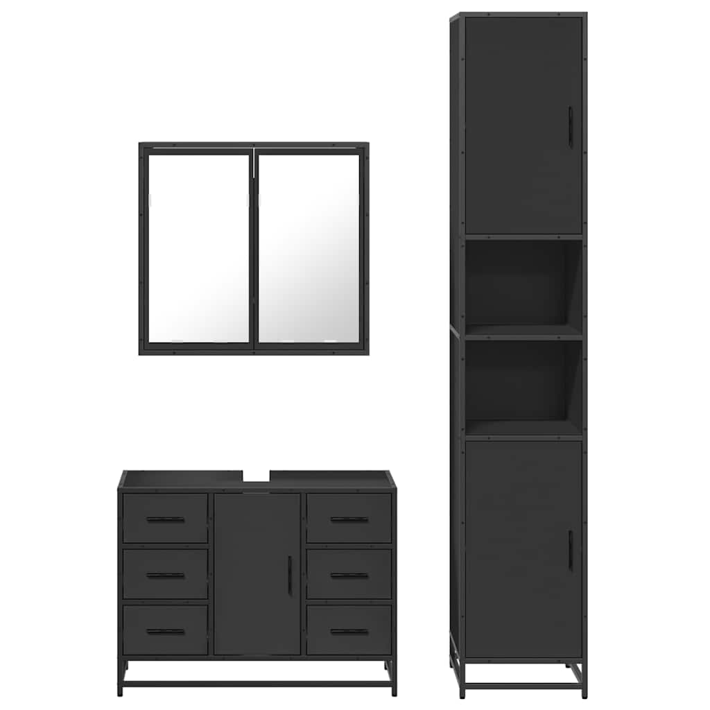 vidaXL 3 Piece Bathroom Furniture Set Black Engineered Wood