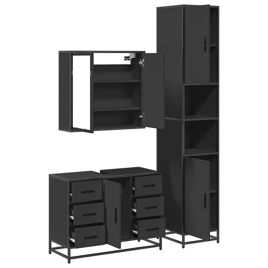 vidaXL 3 Piece Bathroom Furniture Set Black Engineered Wood