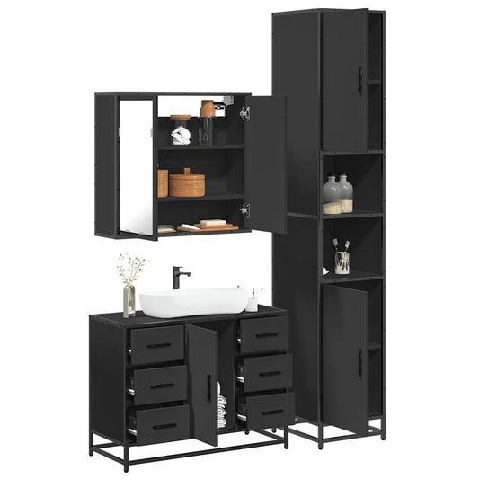 vidaXL 3 Piece Bathroom Furniture Set Black Engineered Wood