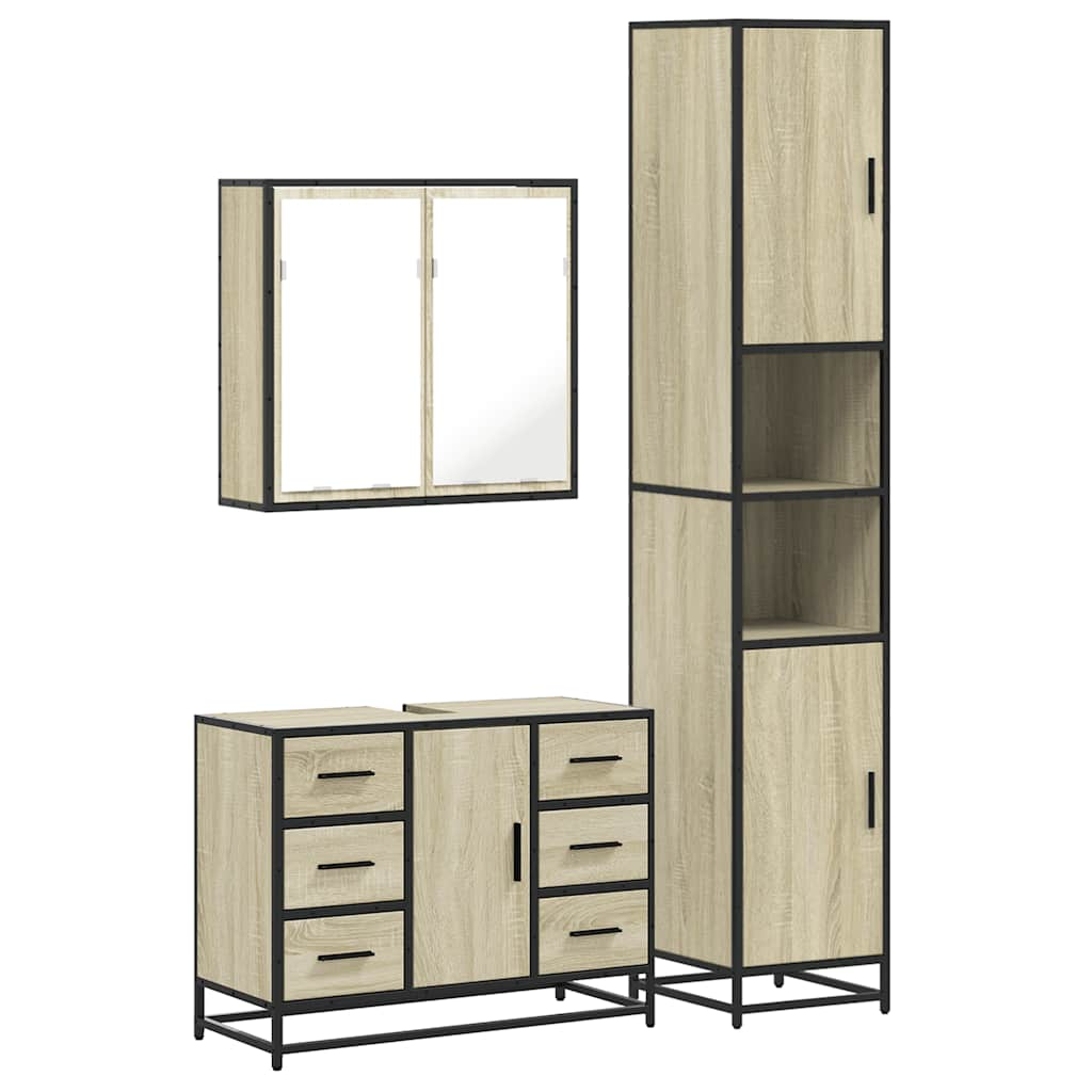 vidaXL 3 Piece Bathroom Furniture Set Sonoma Oak Engineered Wood