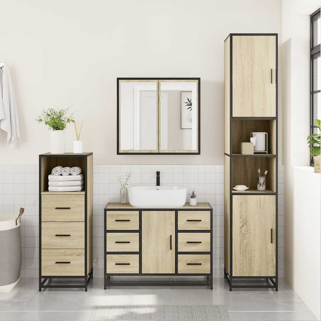 vidaXL 3 Piece Bathroom Furniture Set Sonoma Oak Engineered Wood