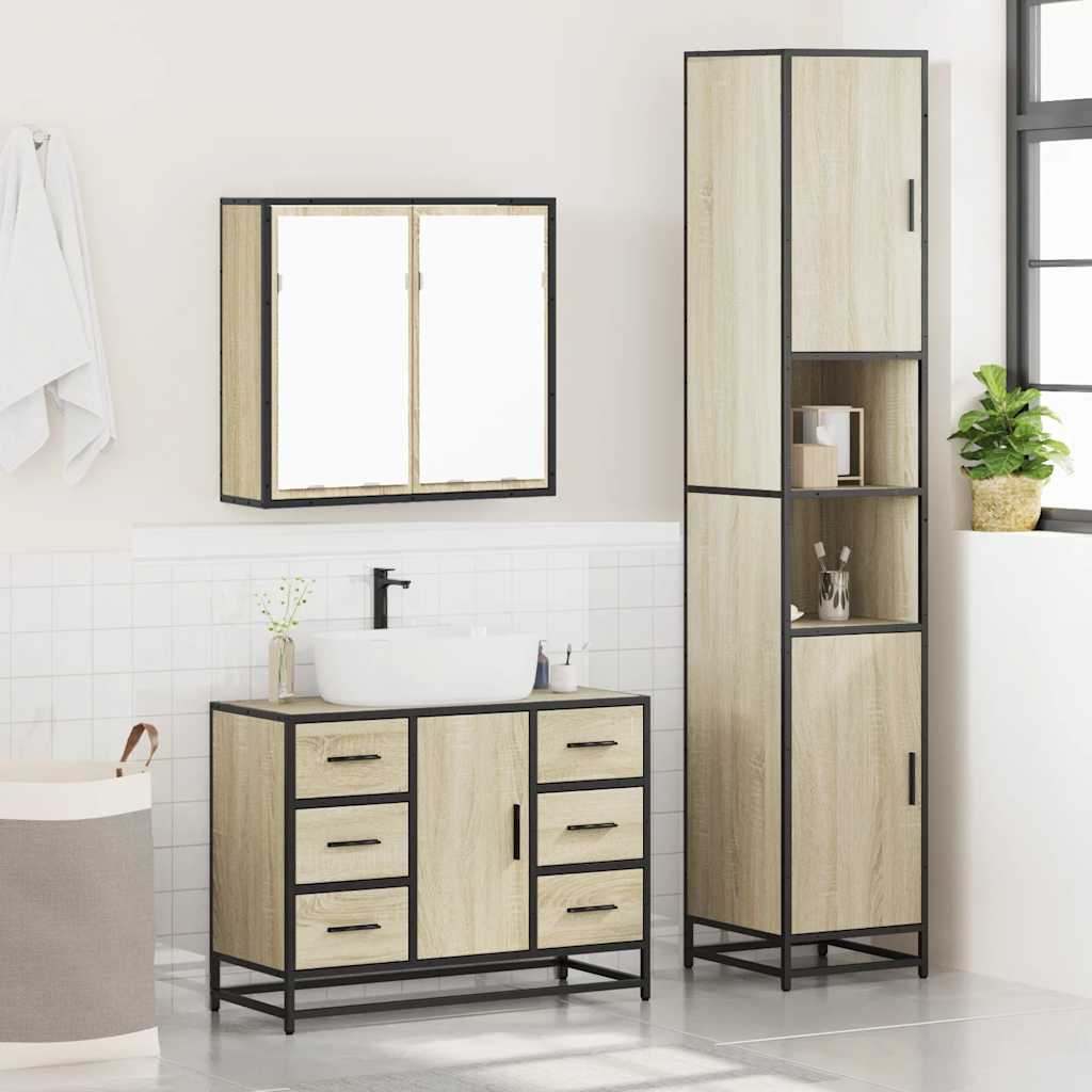 vidaXL 3 Piece Bathroom Furniture Set Sonoma Oak Engineered Wood