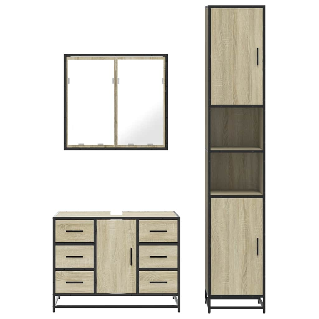 vidaXL 3 Piece Bathroom Furniture Set Sonoma Oak Engineered Wood