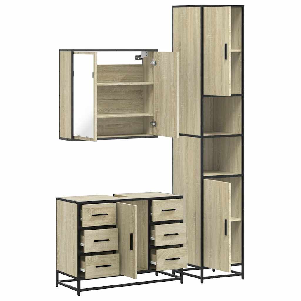 vidaXL 3 Piece Bathroom Furniture Set Sonoma Oak Engineered Wood