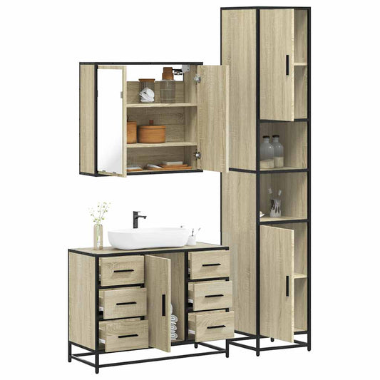 vidaXL 3 Piece Bathroom Furniture Set Sonoma Oak Engineered Wood