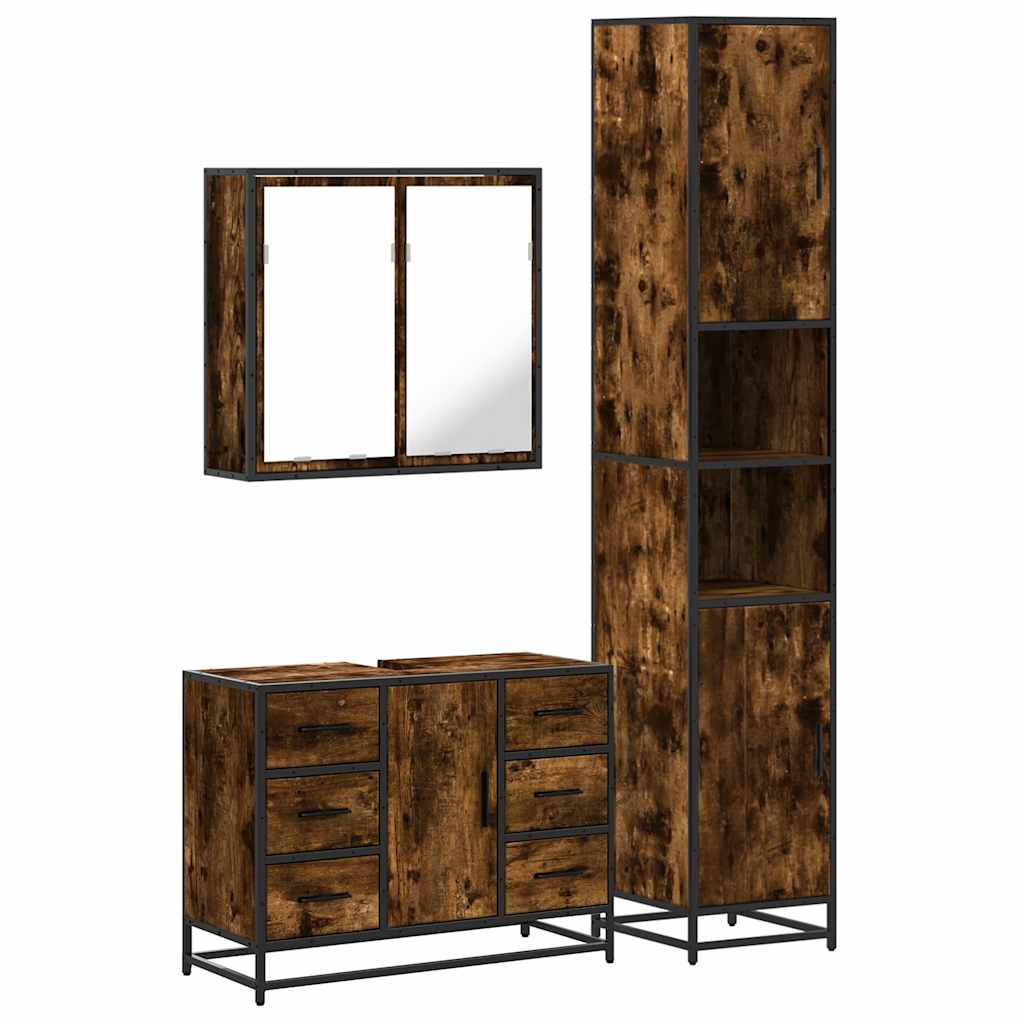 vidaXL 3 Piece Bathroom Furniture Set Smoked Oak Engineered Wood