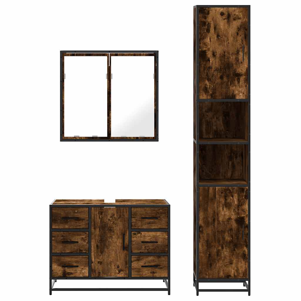 vidaXL 3 Piece Bathroom Furniture Set Smoked Oak Engineered Wood