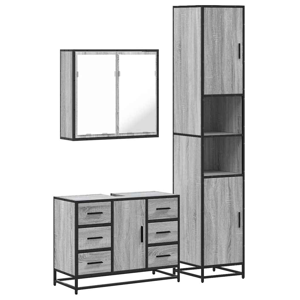 vidaXL 3 Piece Bathroom Furniture Set Grey Sonoma Engineered Wood