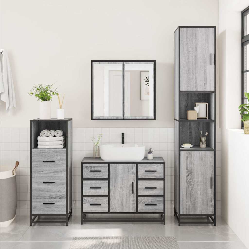 vidaXL 3 Piece Bathroom Furniture Set Grey Sonoma Engineered Wood