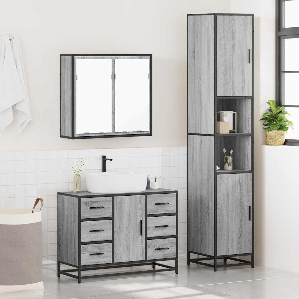 vidaXL 3 Piece Bathroom Furniture Set Grey Sonoma Engineered Wood