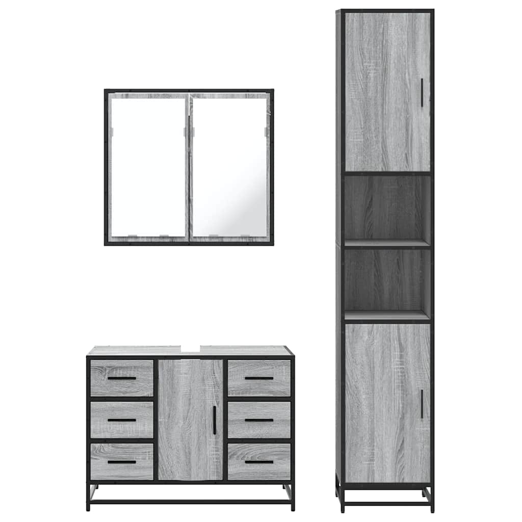 vidaXL 3 Piece Bathroom Furniture Set Grey Sonoma Engineered Wood