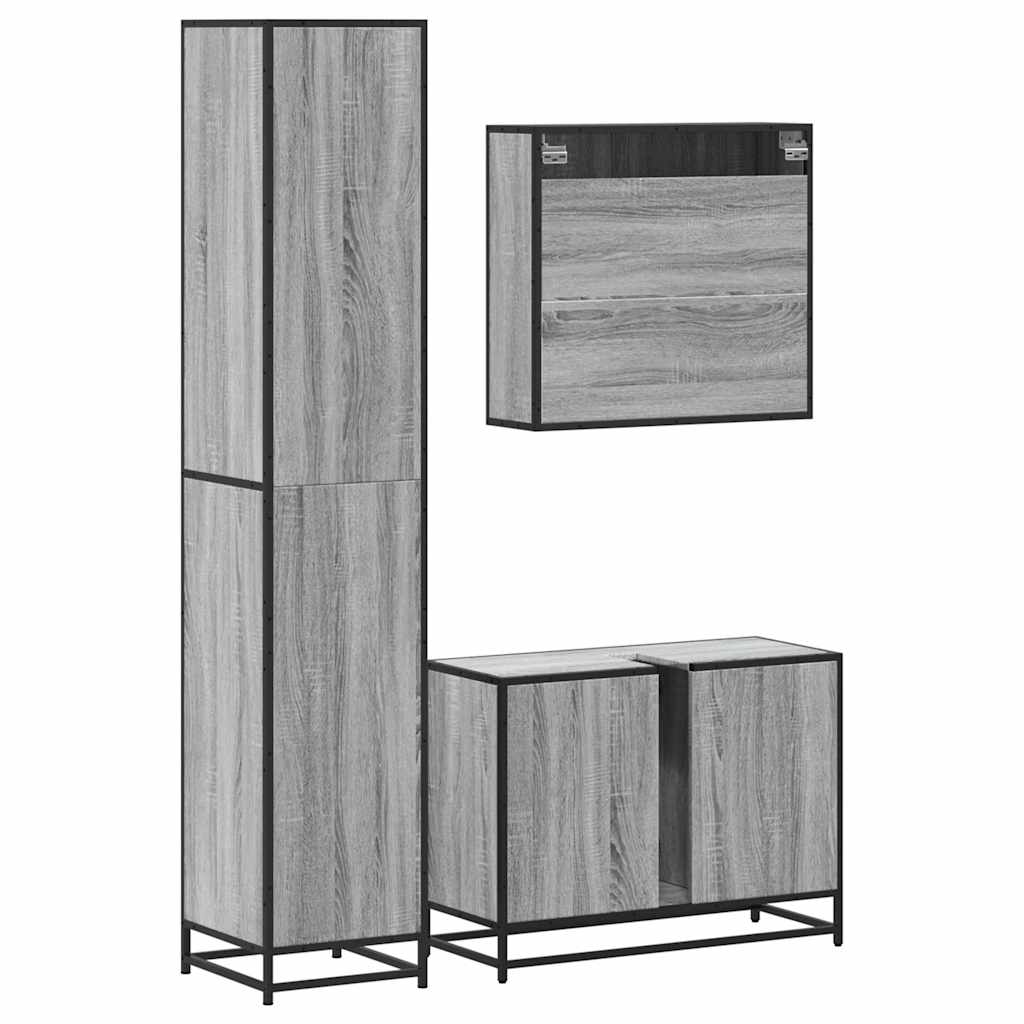 vidaXL 3 Piece Bathroom Furniture Set Grey Sonoma Engineered Wood