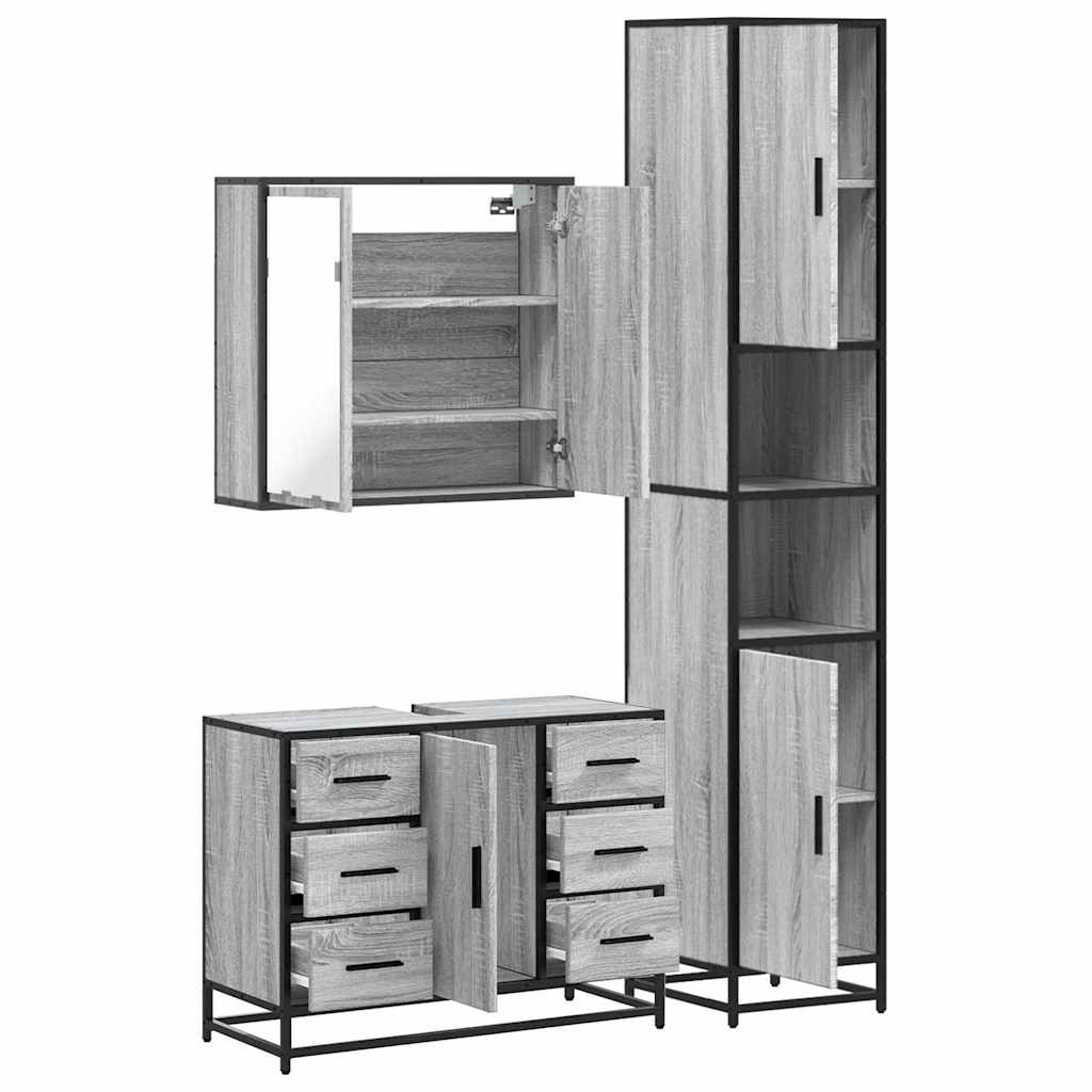 vidaXL 3 Piece Bathroom Furniture Set Grey Sonoma Engineered Wood