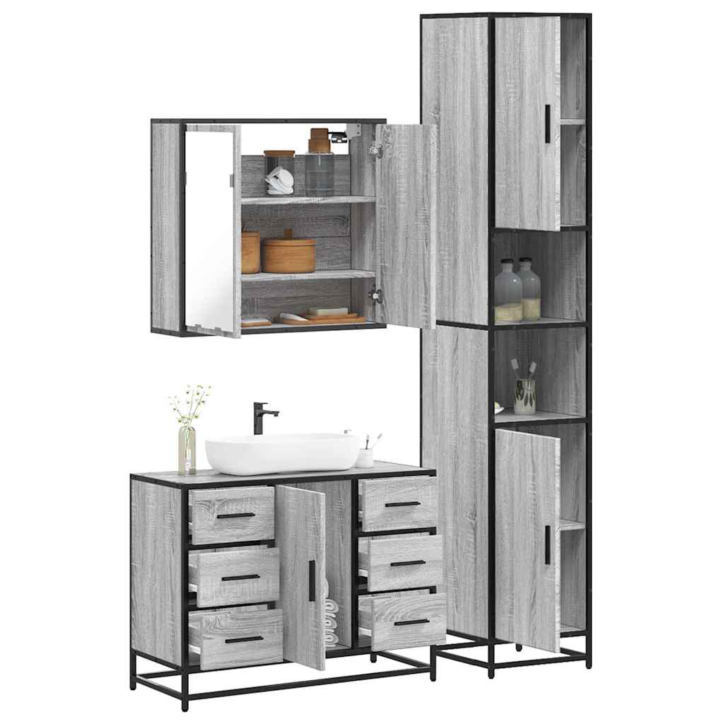 vidaXL 3 Piece Bathroom Furniture Set Grey Sonoma Engineered Wood