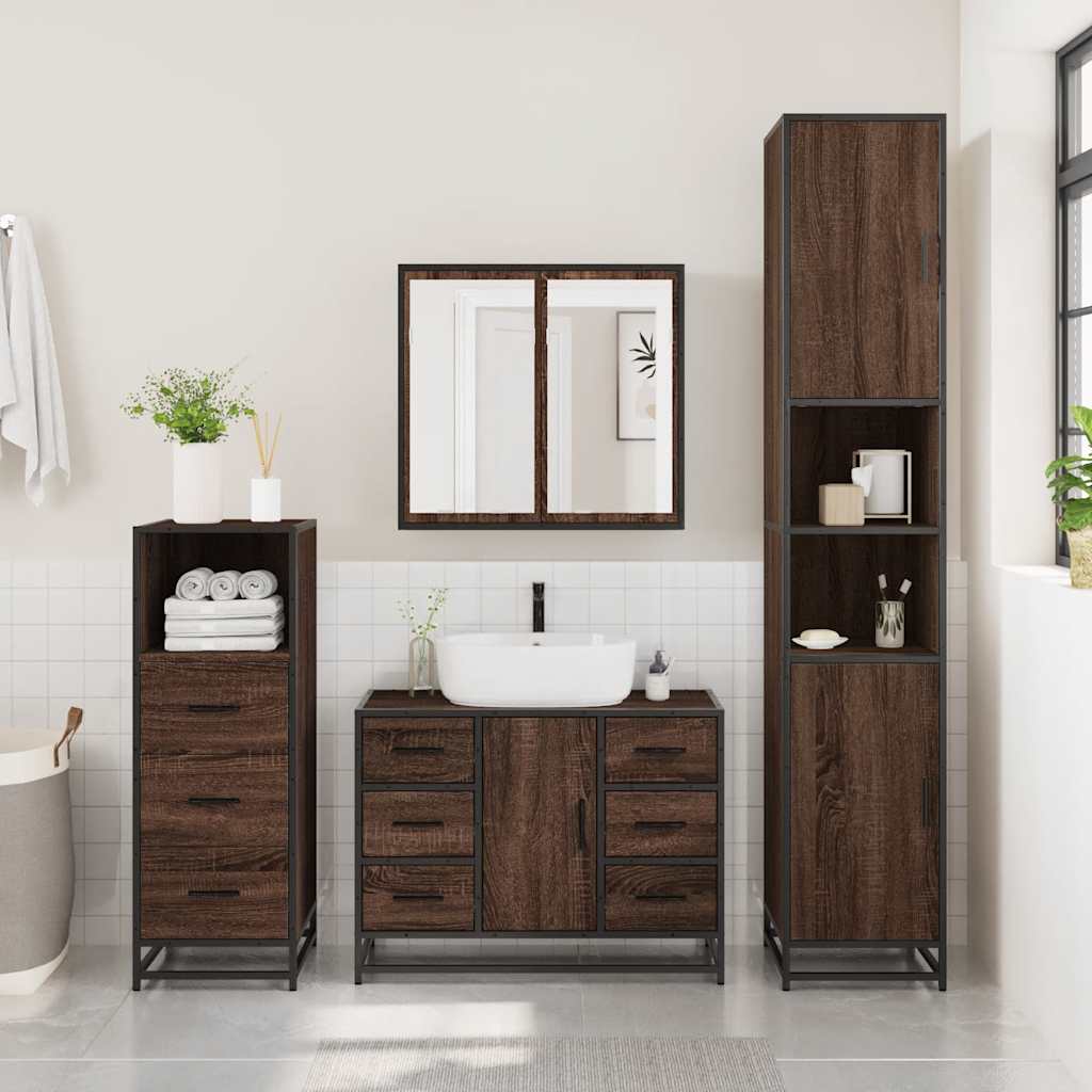 vidaXL 3 Piece Bathroom Furniture Set Brown Oak Engineered Wood