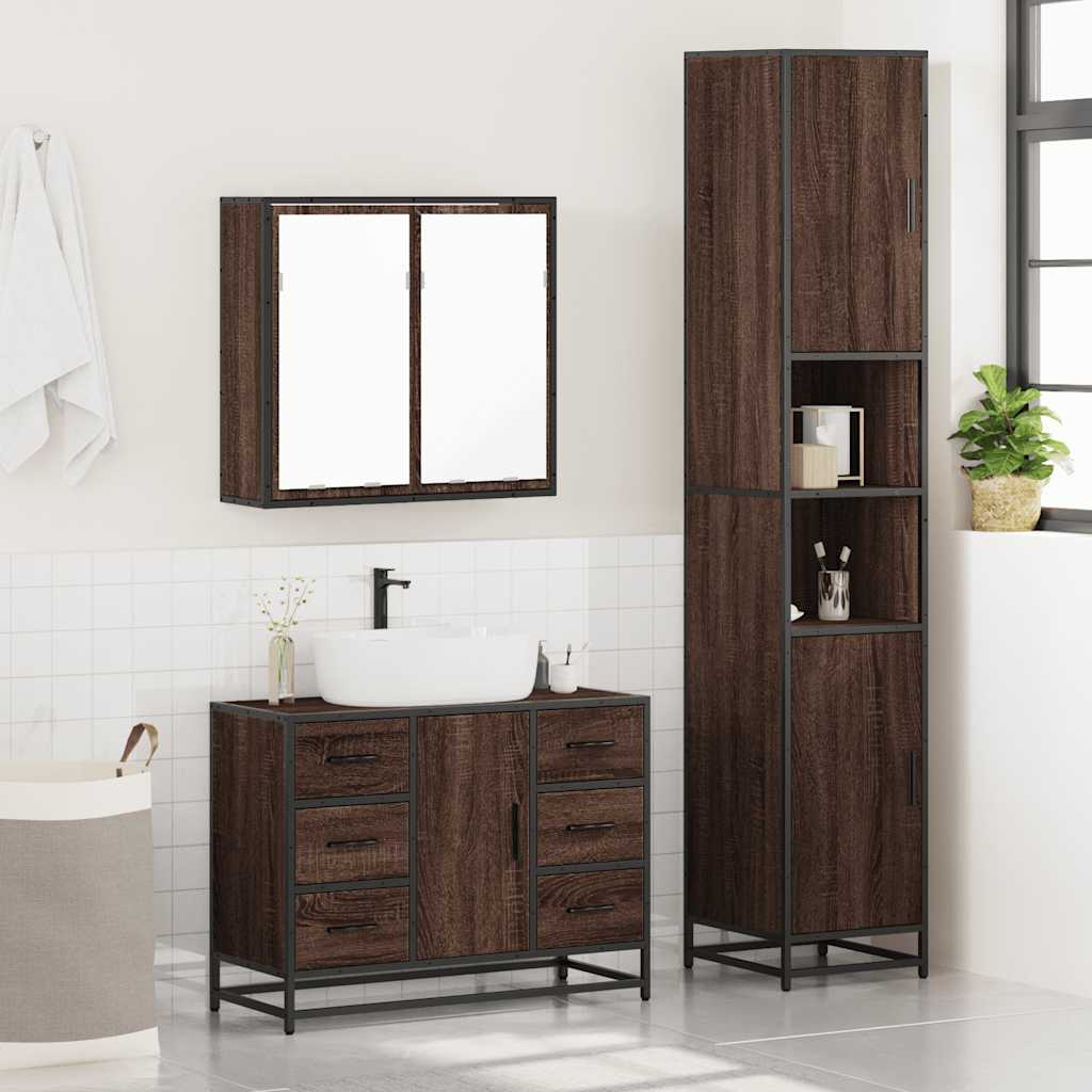 vidaXL 3 Piece Bathroom Furniture Set Brown Oak Engineered Wood