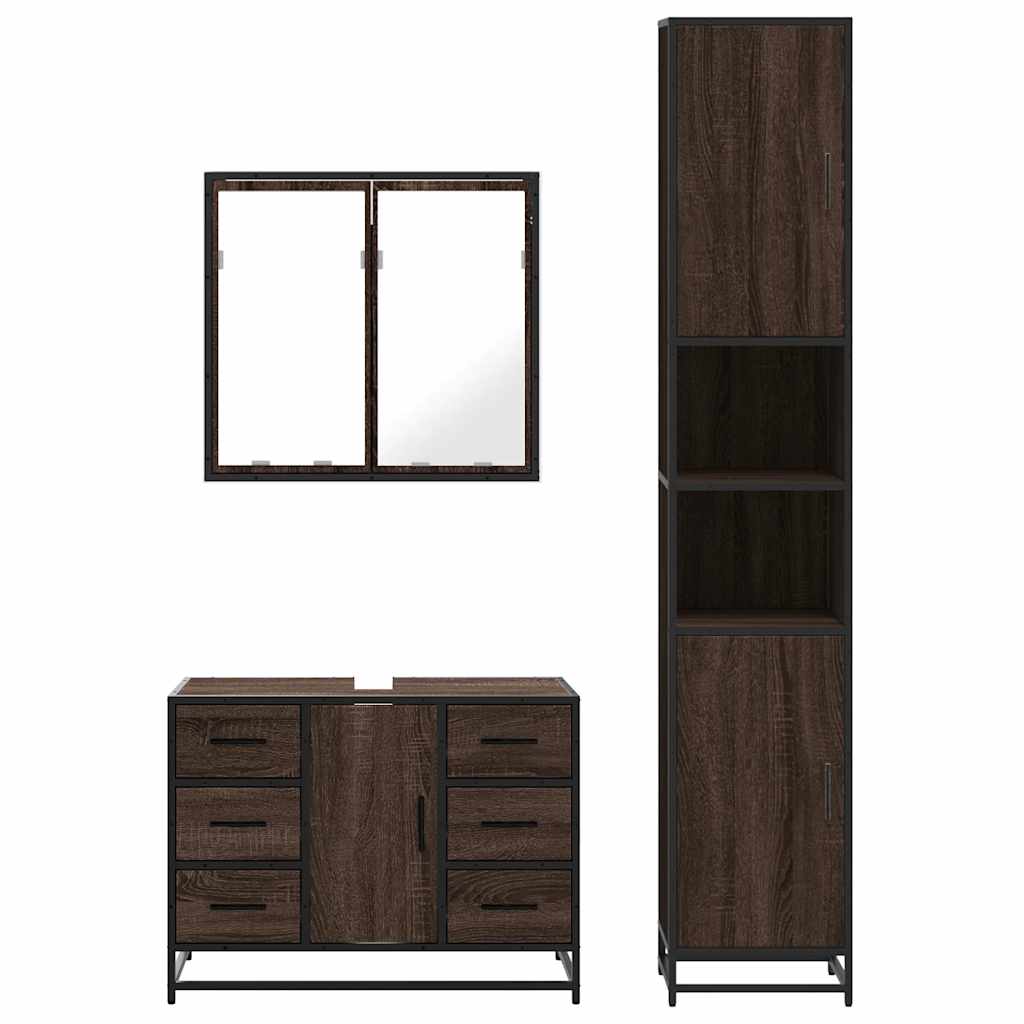 vidaXL 3 Piece Bathroom Furniture Set Brown Oak Engineered Wood