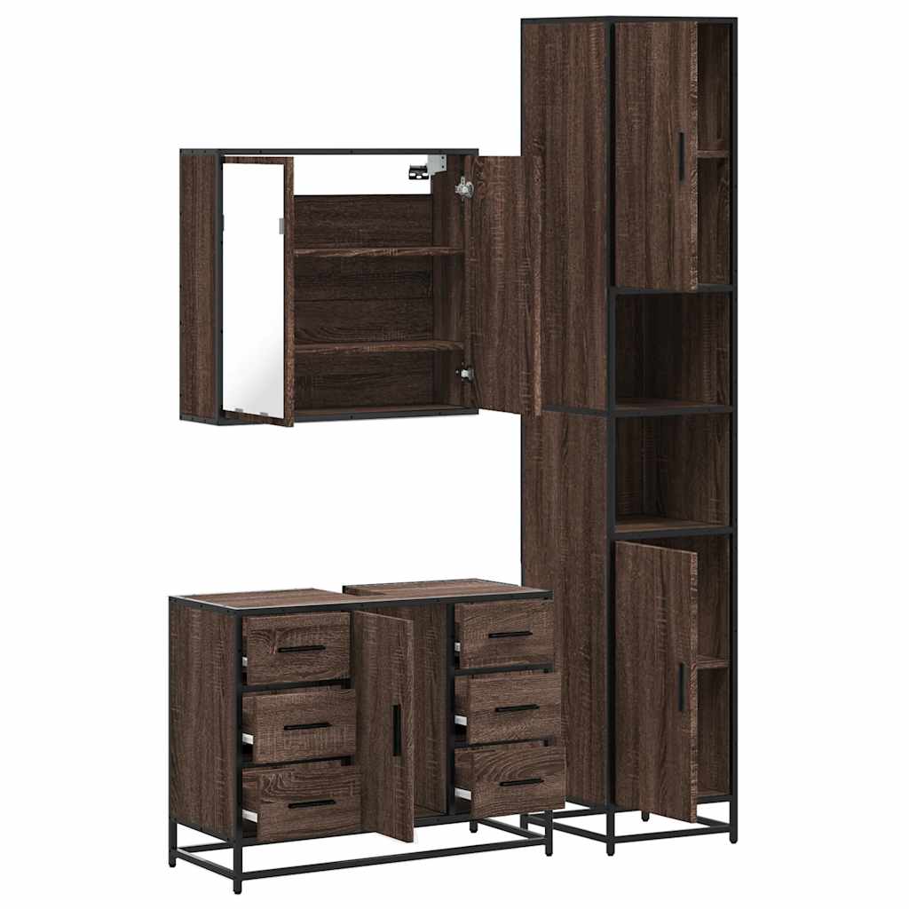 vidaXL 3 Piece Bathroom Furniture Set Brown Oak Engineered Wood