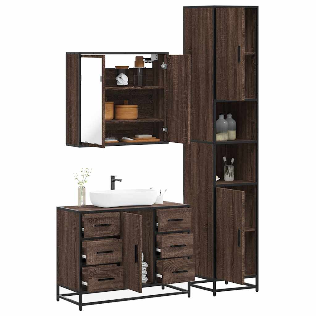 vidaXL 3 Piece Bathroom Furniture Set Brown Oak Engineered Wood