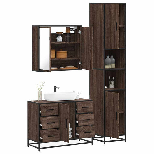 vidaXL 3 Piece Bathroom Furniture Set Brown Oak Engineered Wood