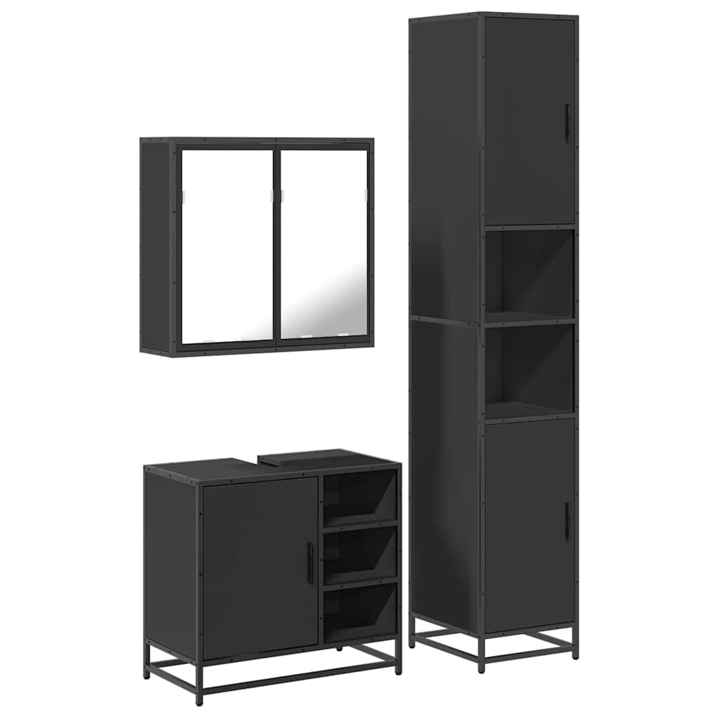 vidaXL 3 Piece Bathroom Furniture Set Black Engineered Wood