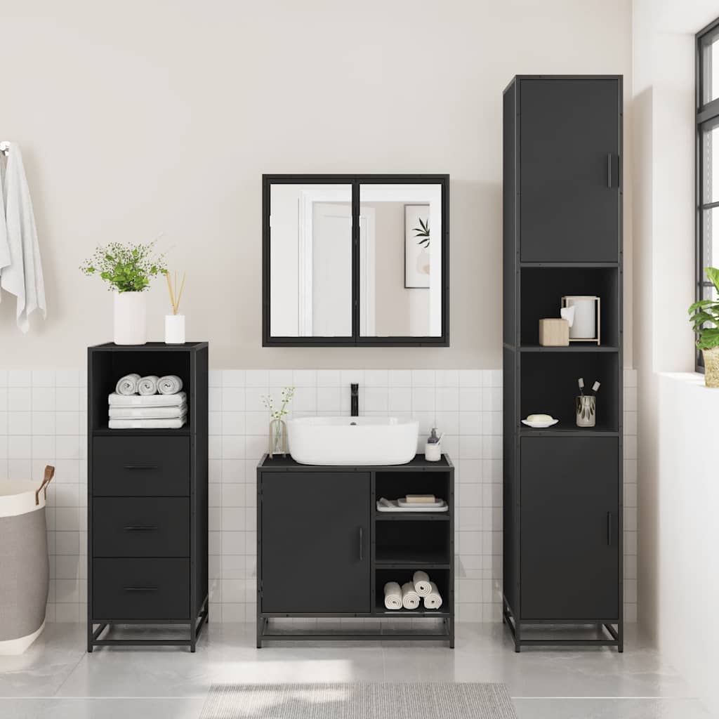 vidaXL 3 Piece Bathroom Furniture Set Black Engineered Wood