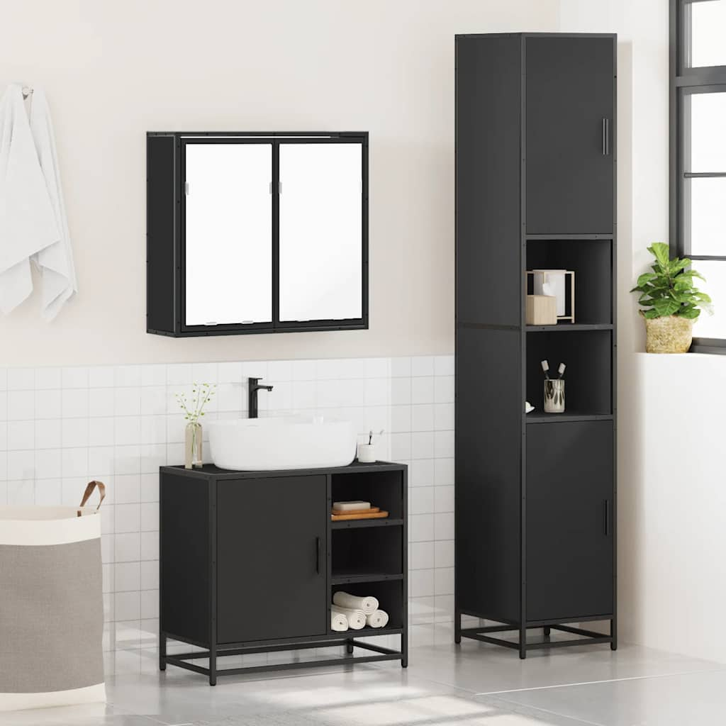 vidaXL 3 Piece Bathroom Furniture Set Black Engineered Wood