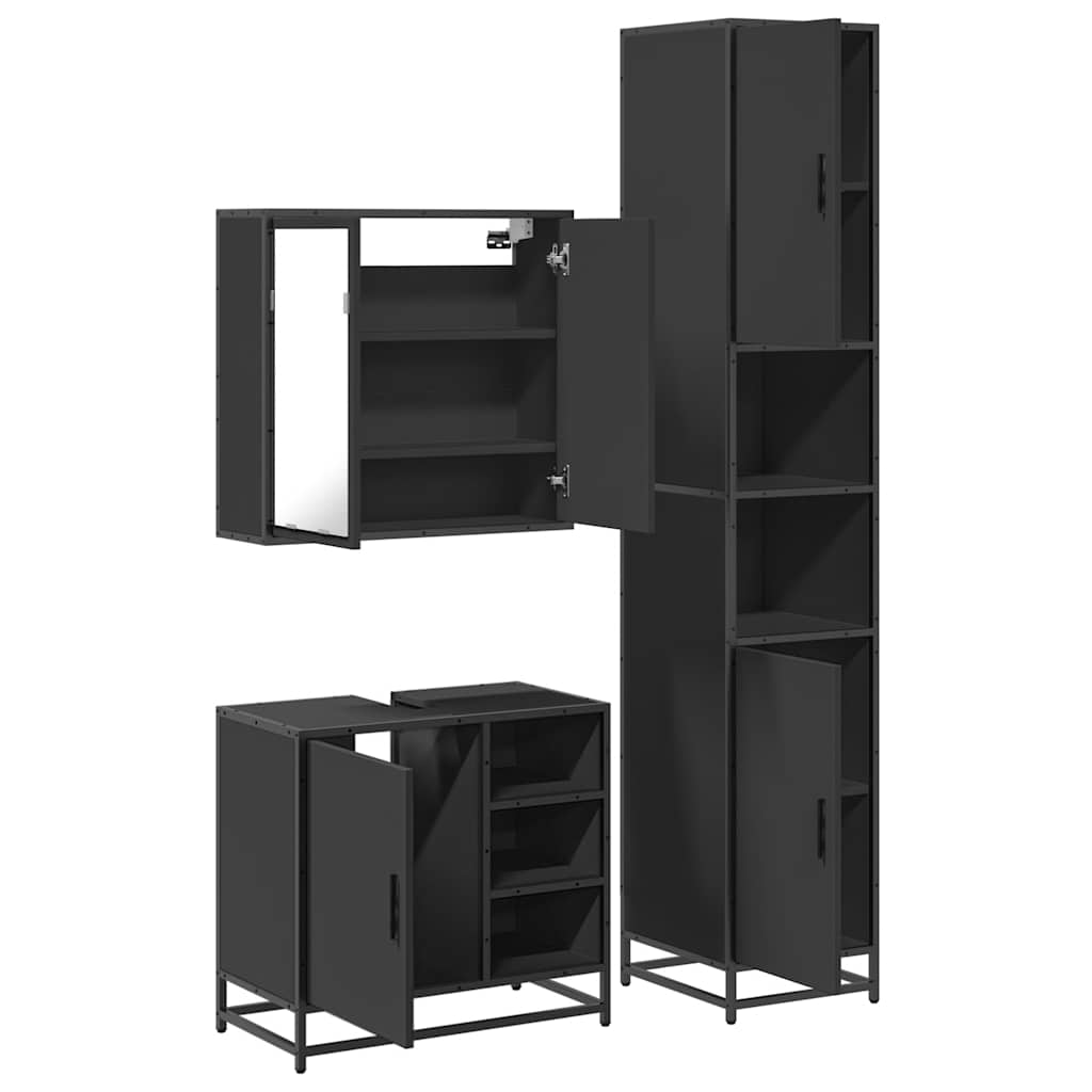 vidaXL 3 Piece Bathroom Furniture Set Black Engineered Wood