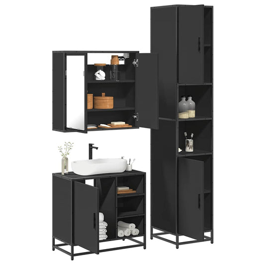 vidaXL 3 Piece Bathroom Furniture Set Black Engineered Wood