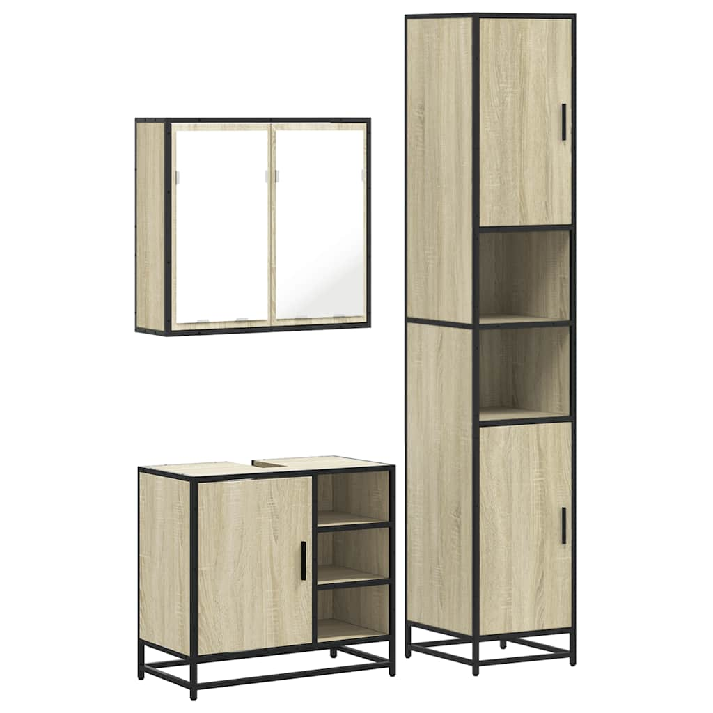 vidaXL 3 Piece Bathroom Furniture Set Sonoma Oak Engineered Wood