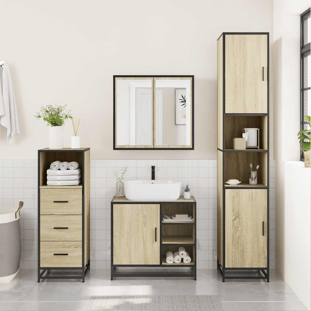 vidaXL 3 Piece Bathroom Furniture Set Sonoma Oak Engineered Wood