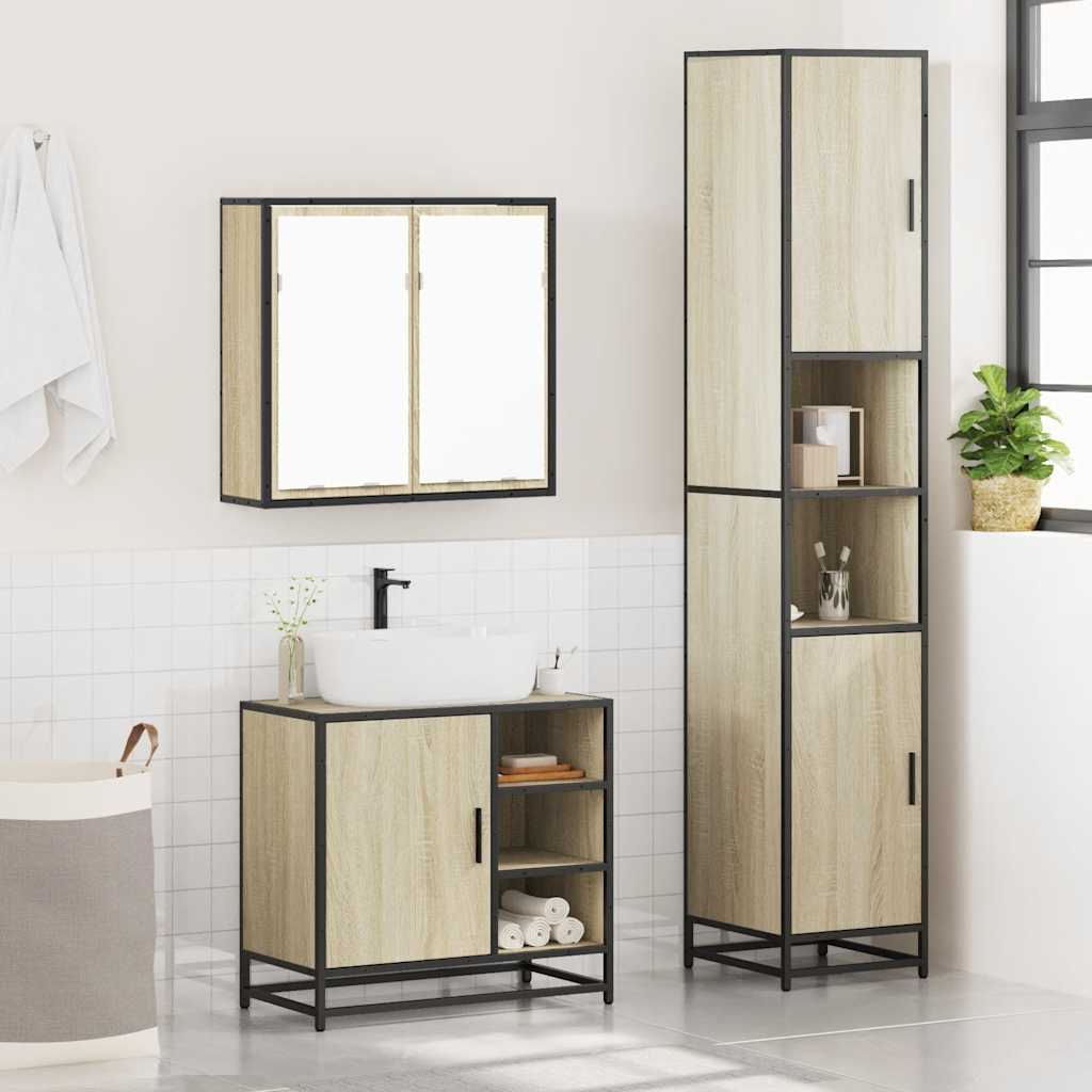 vidaXL 3 Piece Bathroom Furniture Set Sonoma Oak Engineered Wood