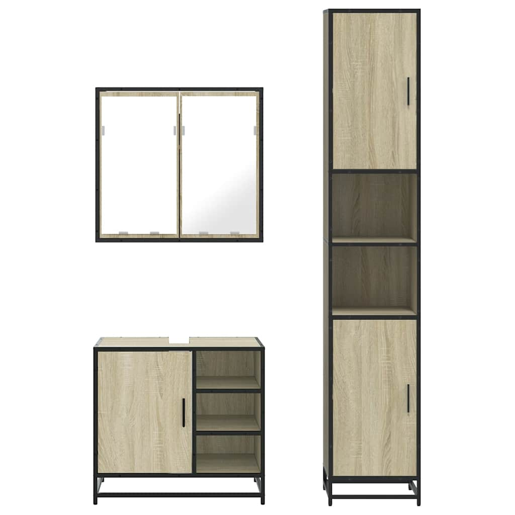 vidaXL 3 Piece Bathroom Furniture Set Sonoma Oak Engineered Wood