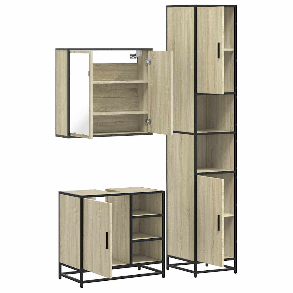 vidaXL 3 Piece Bathroom Furniture Set Sonoma Oak Engineered Wood