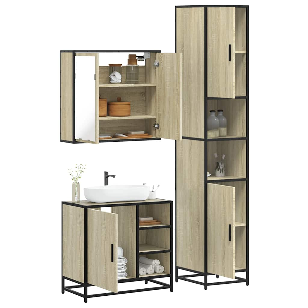 vidaXL 3 Piece Bathroom Furniture Set Sonoma Oak Engineered Wood