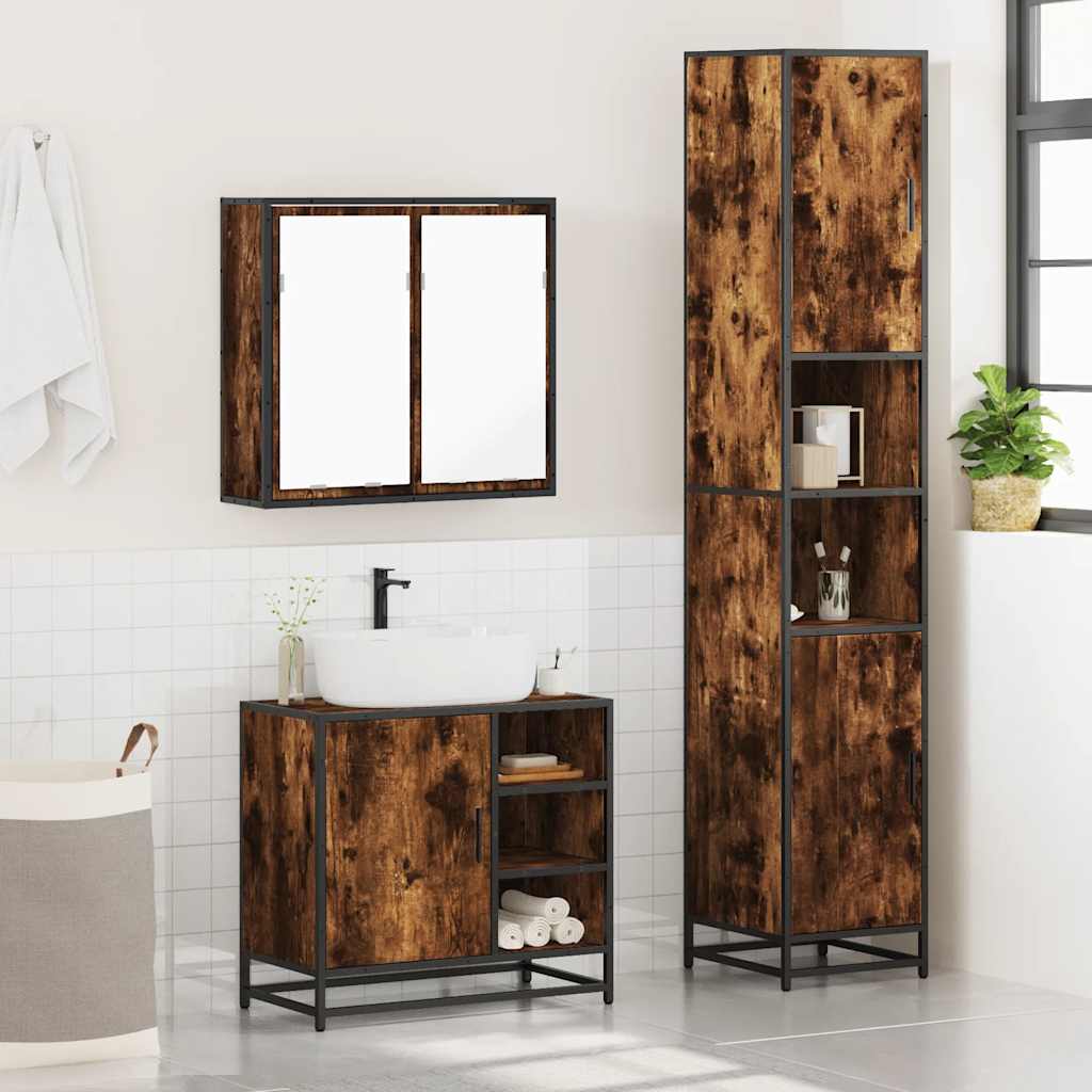 vidaXL 3 Piece Bathroom Furniture Set Smoked Oak Engineered Wood