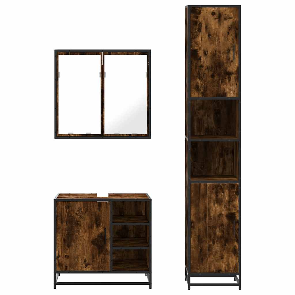 vidaXL 3 Piece Bathroom Furniture Set Smoked Oak Engineered Wood