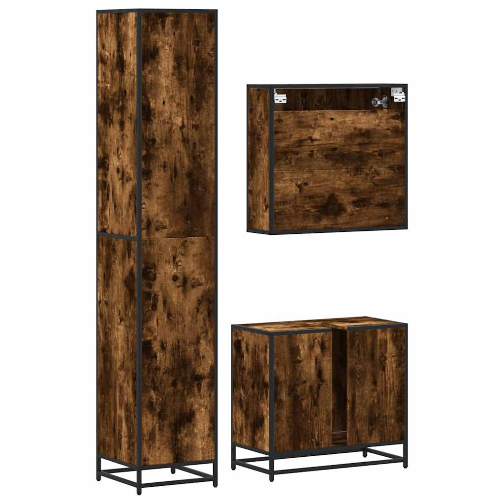 vidaXL 3 Piece Bathroom Furniture Set Smoked Oak Engineered Wood