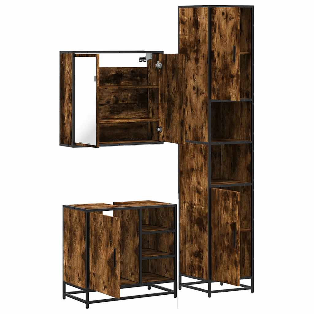 vidaXL 3 Piece Bathroom Furniture Set Smoked Oak Engineered Wood