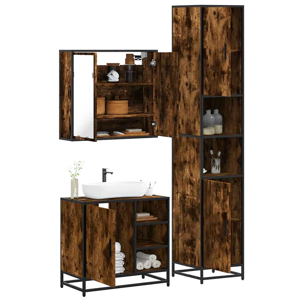 vidaXL 3 Piece Bathroom Furniture Set Smoked Oak Engineered Wood